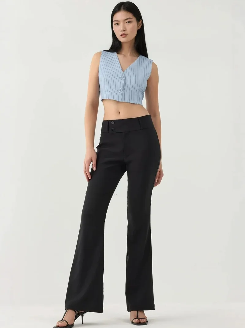 Hiccup Black Low Waist Flare Pants for Women | Best Price UAE